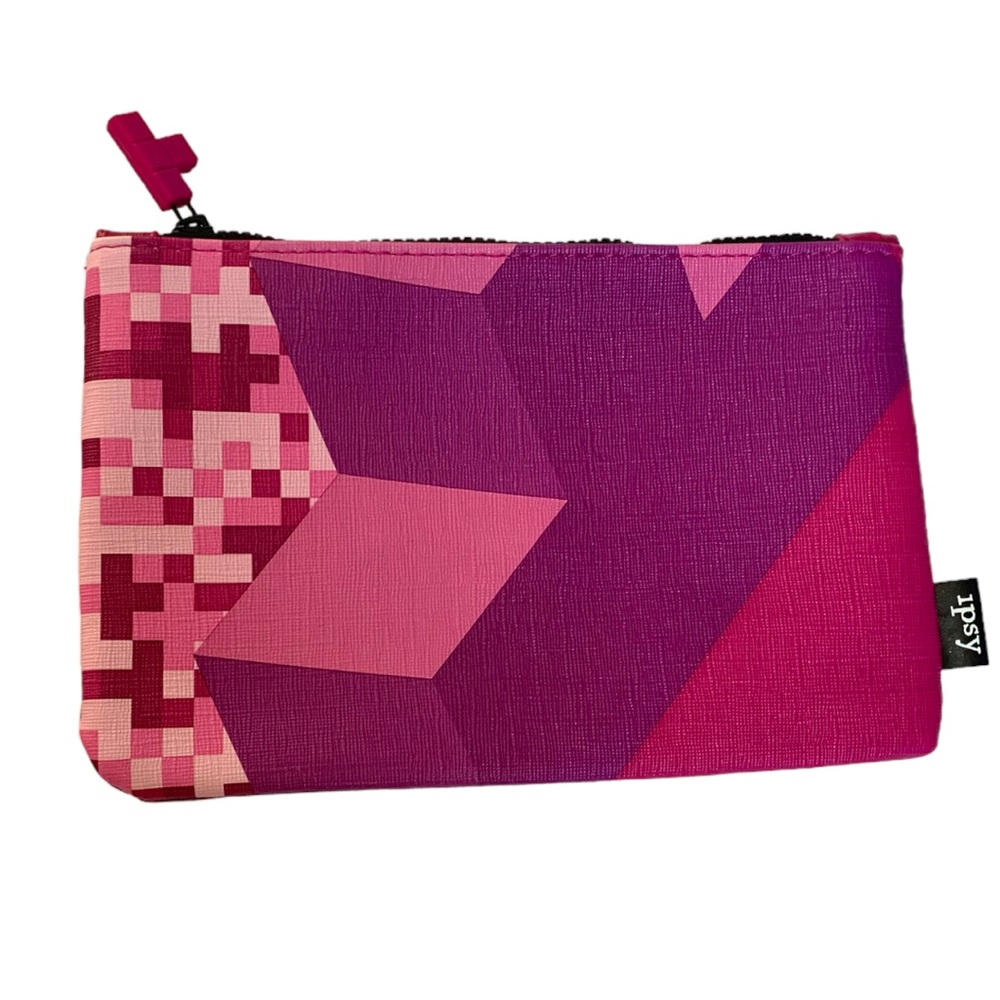 NEW IPSY Tetris Geometric Pink & Purple Cosmetic Case Makeup Bag Zippered
